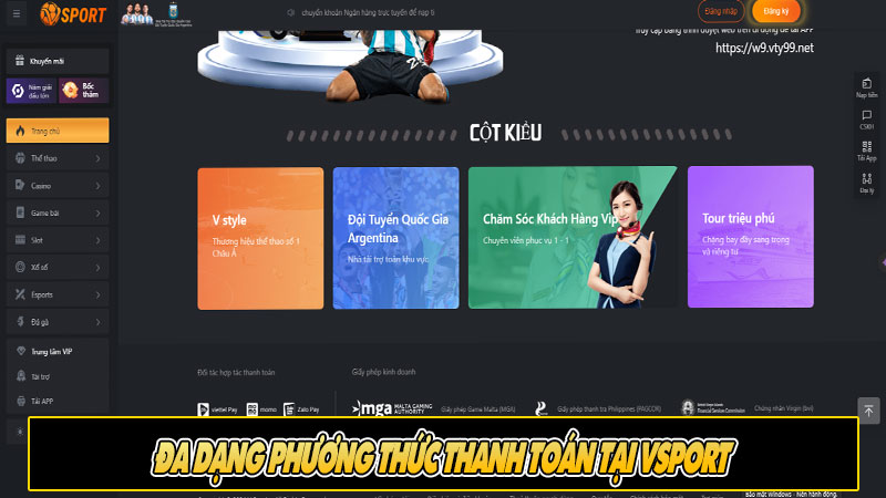 Đa dạng phương thức thanh toán tại Vsport